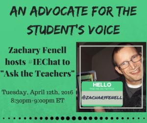 The graphic I used to promote the #IEchat I guest hosted.