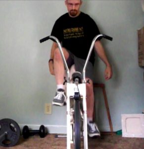 I ride my stationary bike "training" for a half marathon.