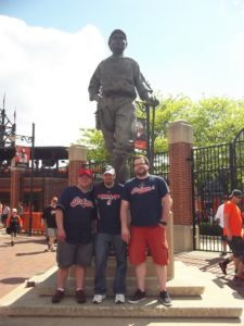 Rob, myself, and Pete pose for a picture with the Babe Ruth statue found outside Camden Yards.